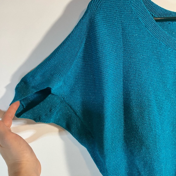 Express ladies xs short sleeve tasseled turquoise sweater top. - Picture 2 of 16